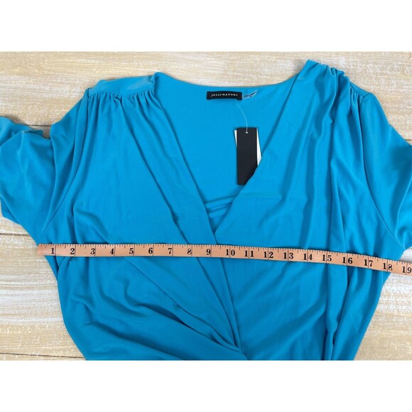 Josie Natori Drape Midi Turquoise Dress Women's Medium Twist V-neck Waist NWT - Picture 6 of 12